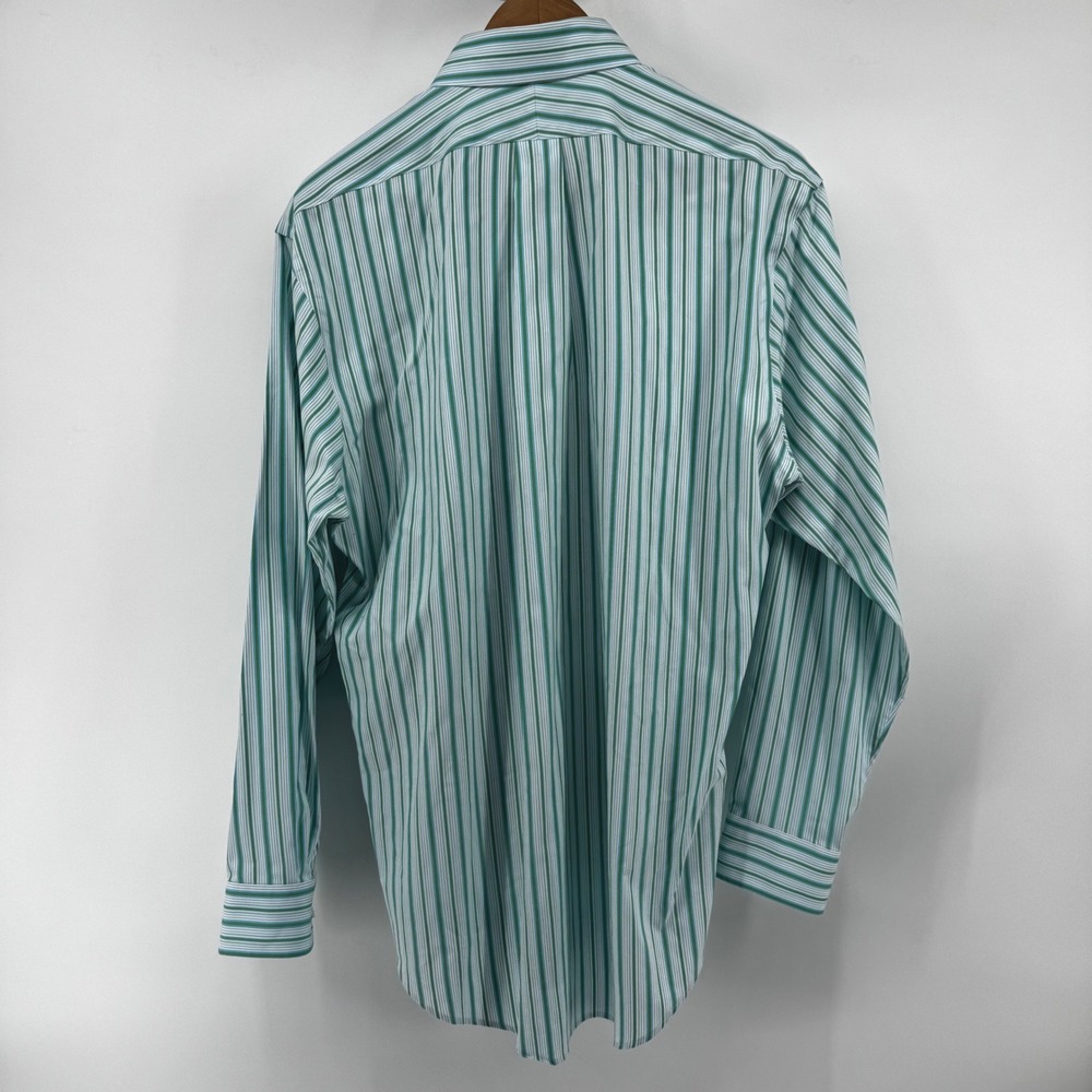 Lands' End Mens 16-33 Tailored Fit No Iron Supima Pinpoint Stripe Shirt Green - Picture 7 of 10